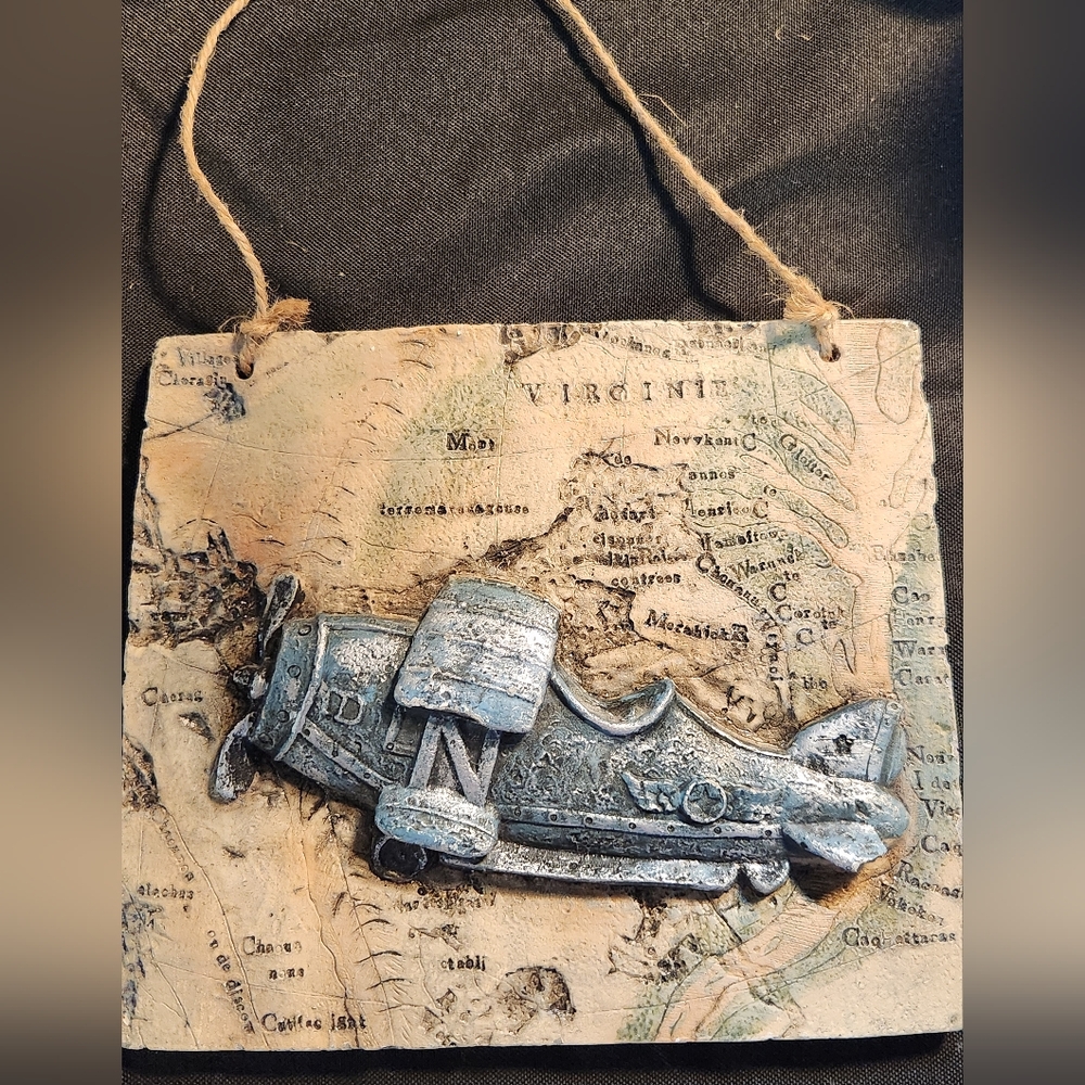 VTG Ceramic Map Virginia (?) Wall Hanging Plaque Tile Metal Airplane Propeller